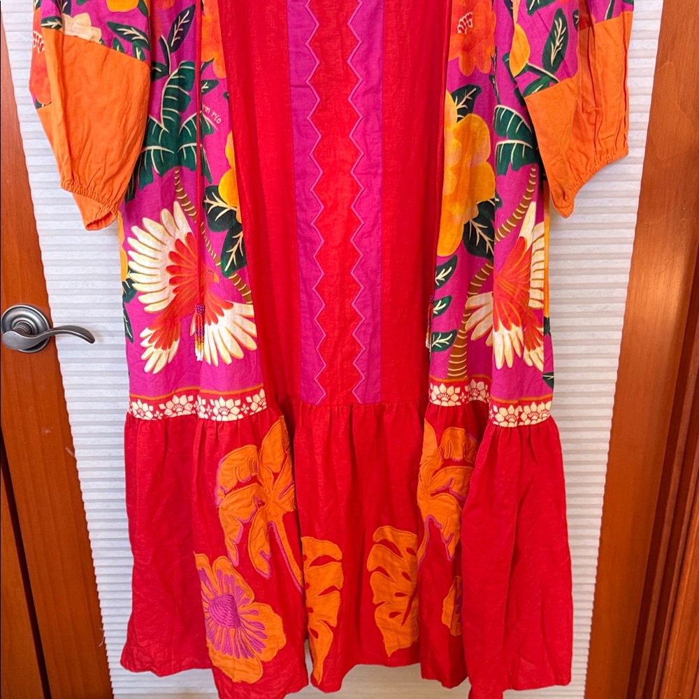 NWT Farm Rio Sunset Patchwork Maxi Dress in a red/orange multi-color size medium - Picture 13 of 14
